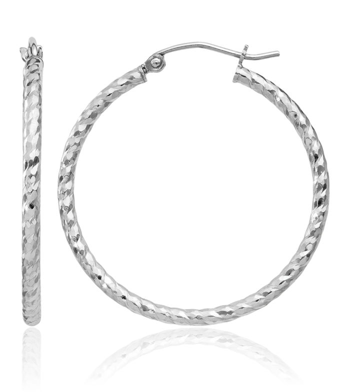 925 Sterling Silver Round Medium Hoop Earrings