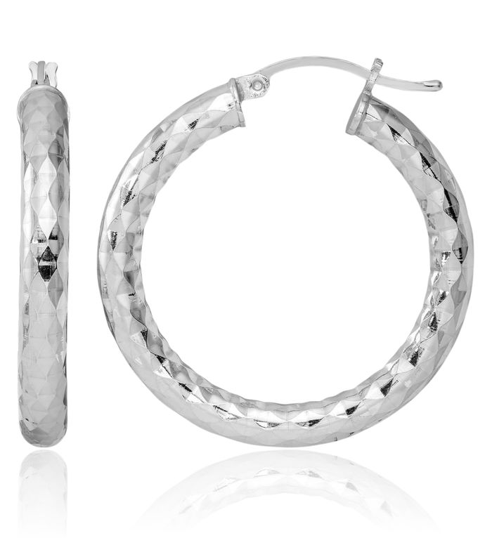 925 Sterling Silver Round Medium Hoop Earrings