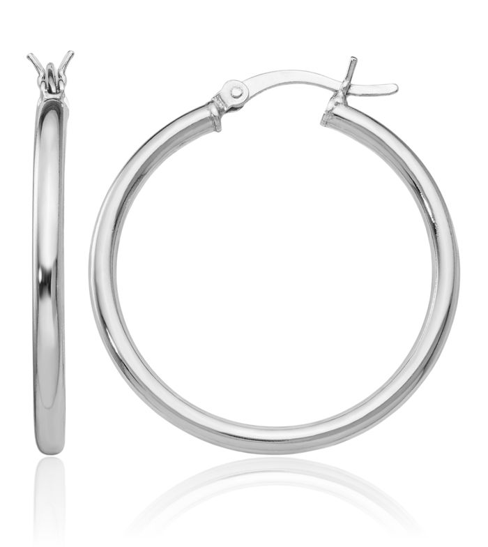 925 Sterling Silver Round Medium Hoop Earrings