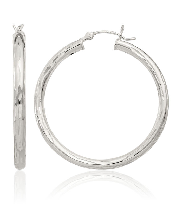 925 Sterling Silver Round Medium Hoop Earrings