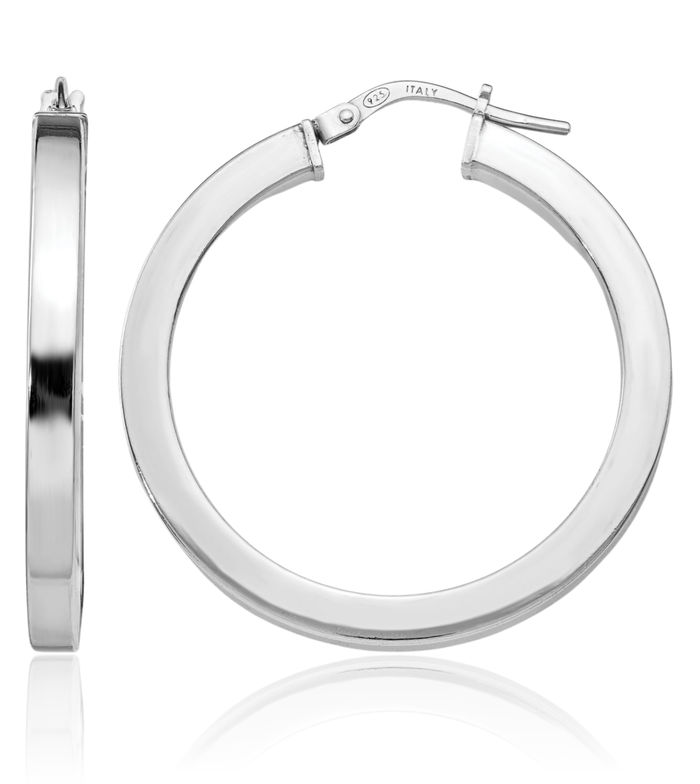 925 Sterling Silver Round Medium Hoop Earrings