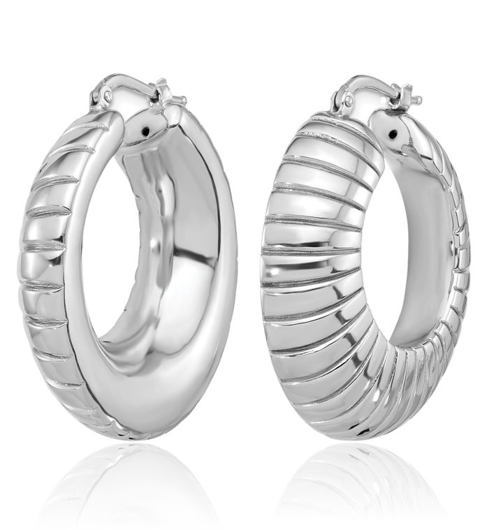 925 Sterling Silver Round Medium Hoop Earrings