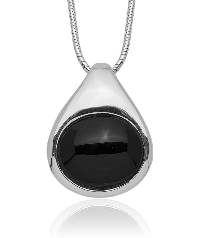 925 Sterling Silver Round Black Onyx Pendant Necklace