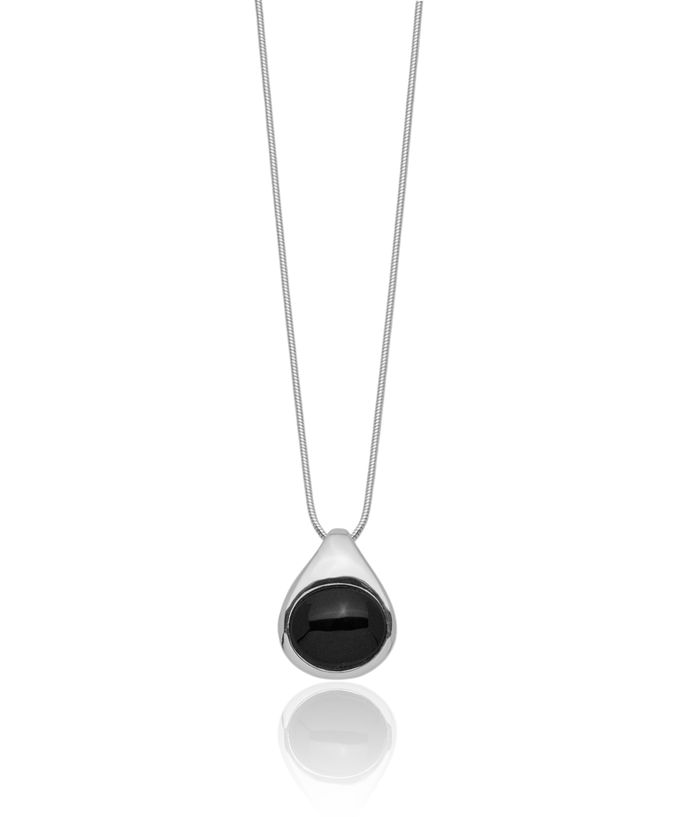 925 Sterling Silver Round Black Onyx Pendant Necklace