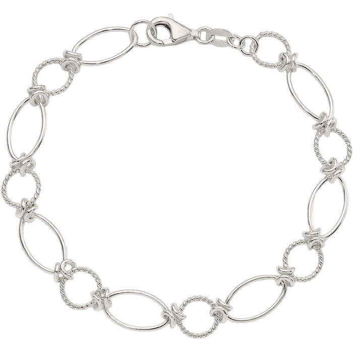 925 Sterling Silver Circle Round Oval Cable Rolo Link Chain Bracelet