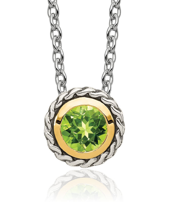 925 Sterling Silver Vintage Round Green Peridot Chain Solitaire Necklace Gemstone Pendant Charm