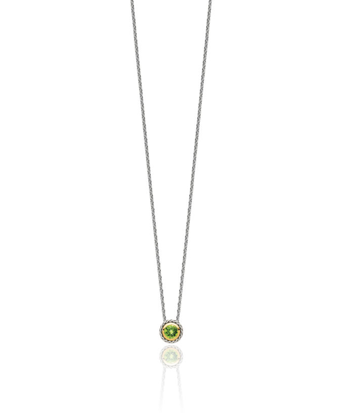 925 Sterling Silver Vintage Round Green Peridot Chain Solitaire Necklace Gemstone Pendant Charm