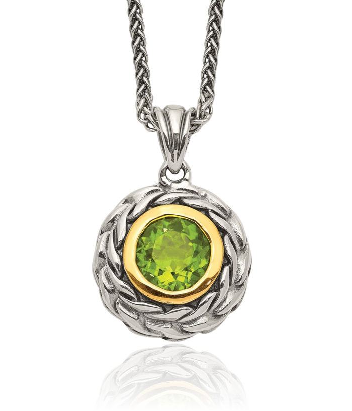 925 Sterling Silver Vintage Round Green Peridot Solitaire Necklace