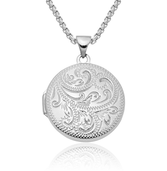 925 Sterling Silver Round Personalized Photo Locket Necklace Picture Pendant Charm