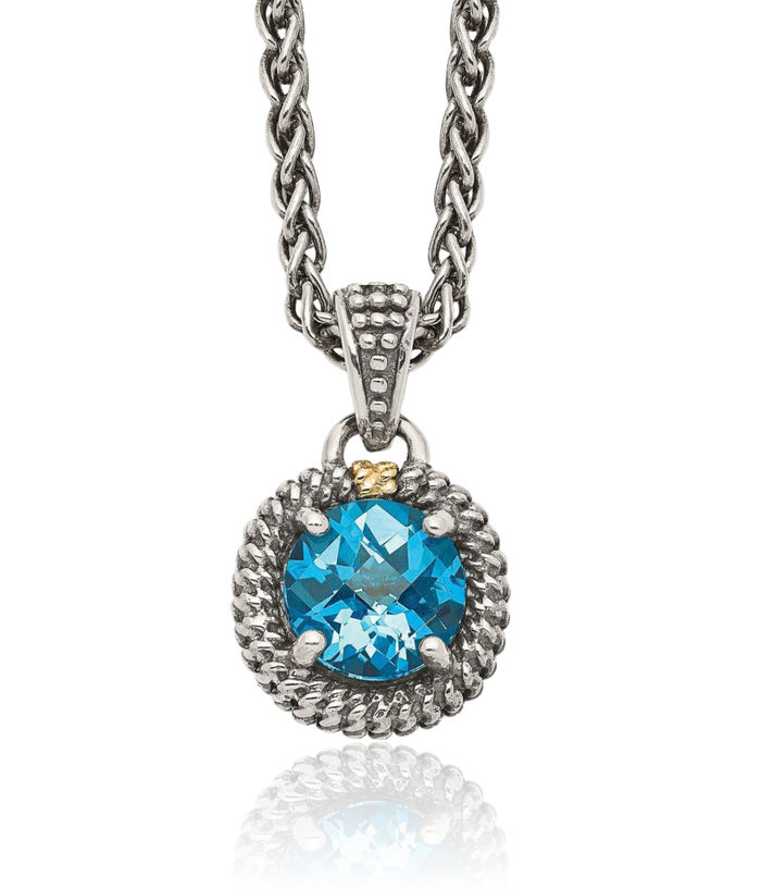 925 Sterling Silver Vintage Round Sky Blue Topaz Chain Necklace Gemstone Pendant Charm