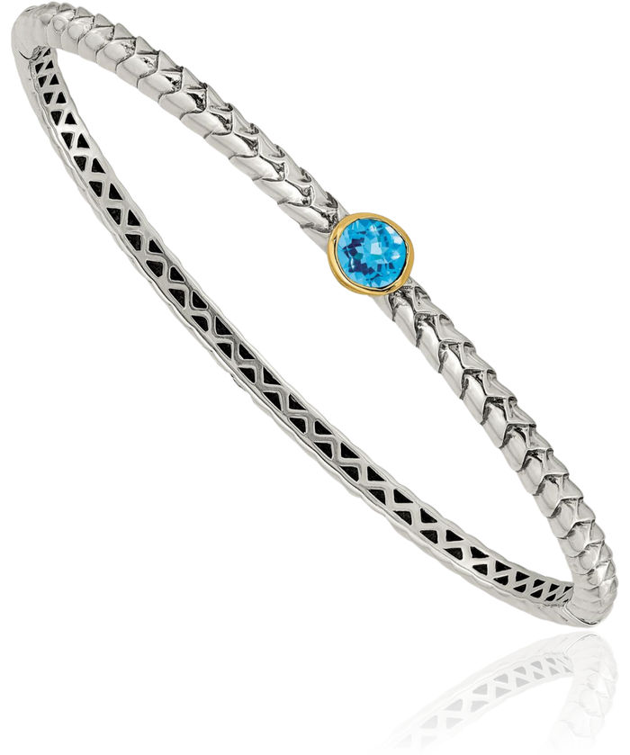 925 Sterling Silver Vintage Round Swiss Blue Topaz Gemstone Bangle Bracelet