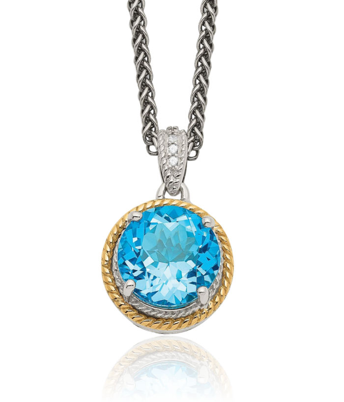 925 Sterling Silver Vintage Round Swiss Blue Topaz Chain Necklace Gemstone Pendant Charm