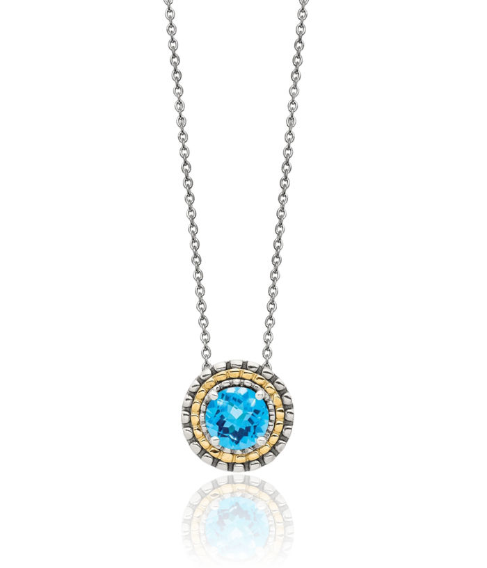 925 Sterling Silver Vintage Round Swiss Blue Topaz Chain Necklace Gemstone Pendant Charm