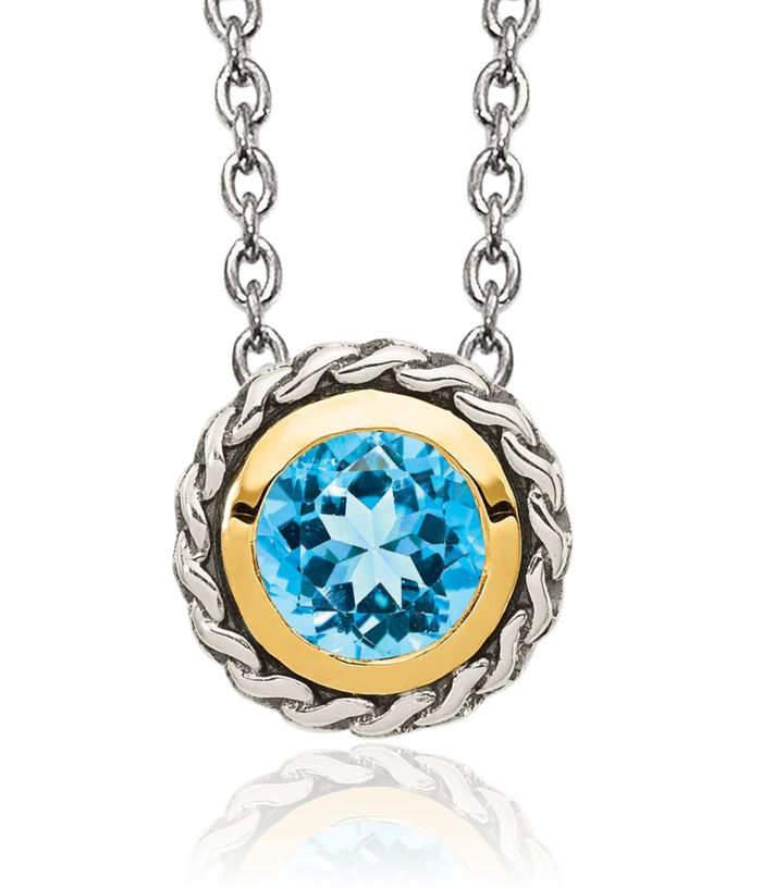 925 Sterling Silver Vintage Round Swiss Blue Topaz Chain Solitaire Necklace Gemstone Pendant Charm