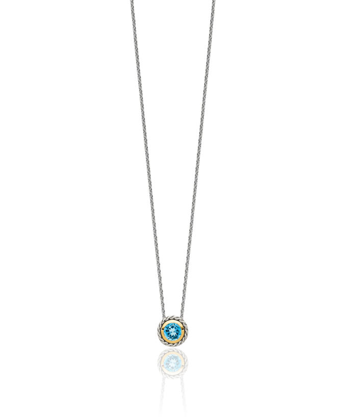 925 Sterling Silver Vintage Round Swiss Blue Topaz Chain Solitaire Necklace Gemstone Pendant Charm