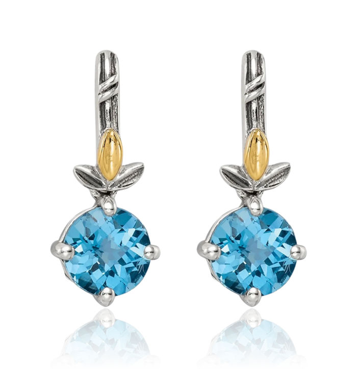 925 Sterling Silver Vintage Round Swiss Blue Topaz Drop Dangle Earrings