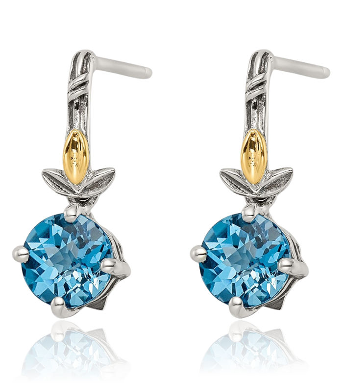 925 Sterling Silver Vintage Round Swiss Blue Topaz Drop Dangle Earrings