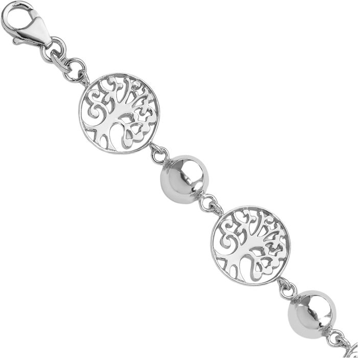 925 Sterling Silver Round Tree of Life Circle Chain Charm Bracelet