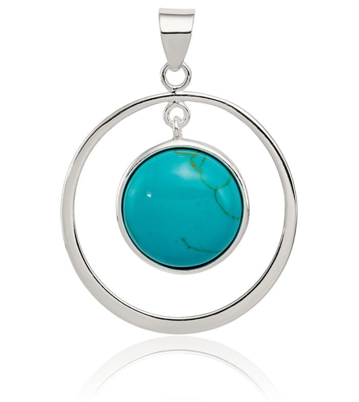 925 Sterling Silver Circle Round Blue Turquoise Necklace Charm Gemstone Pendant