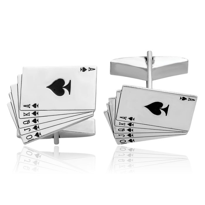 925 Sterling Silver Royal Flush Playing Cards Cuff Links