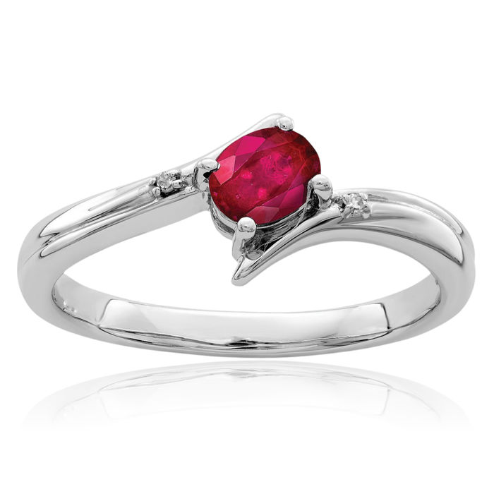 925 Sterling Silver Red Ruby Diamond Ring Gemstone Band