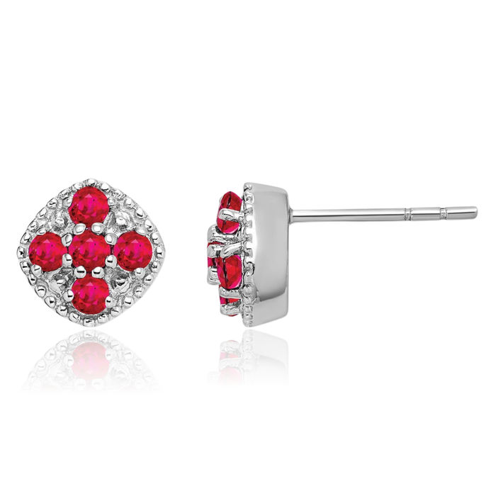 925 Sterling Silver Red Ruby Flower Stud Earrings July Birthstone Jewelry