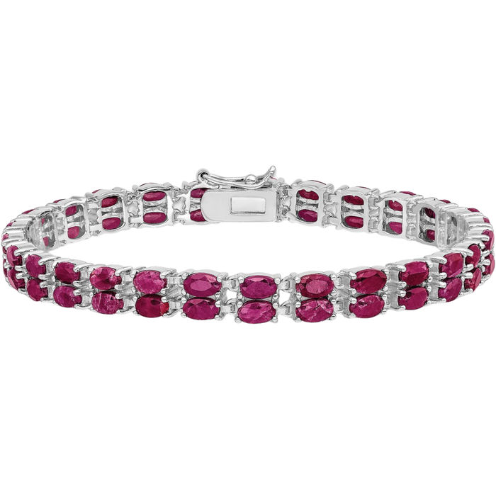 925 Sterling Silver Red Ruby Chain Gemstone Tennis Bracelet