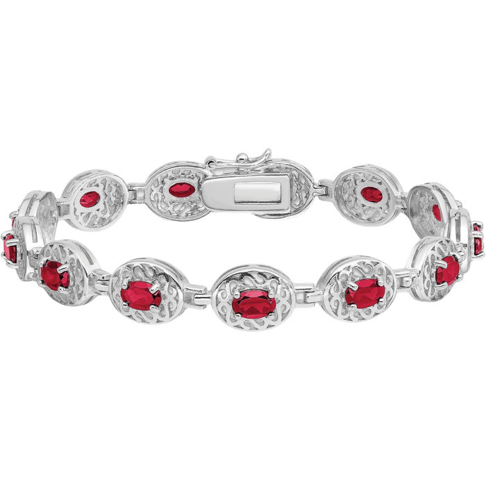 925 Sterling Silver Red Ruby Chain Gemstone Tennis Bracelet