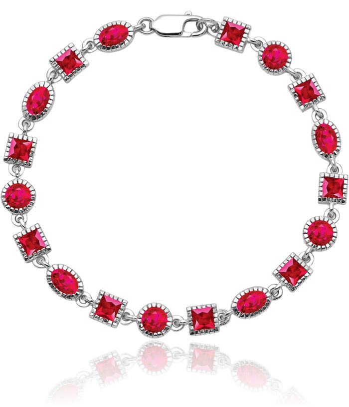 925 Sterling Silver Red Ruby Chain Gemstone Tennis Bracelet