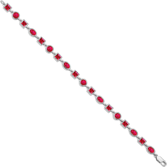 925 Sterling Silver Red Ruby Chain Gemstone Tennis Bracelet