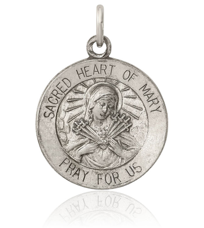 925 Sterling Silver Vintage Sacred Heart of Blessed Mother Mary Medal Necklace Chain Pendant Charm
