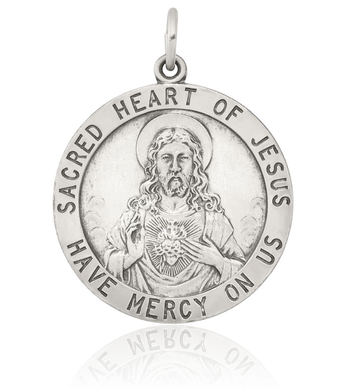 925 Sterling Silver Vintage Sacred Heart of Jesus Christ Head Face Medal Necklace Religious Chain Pendant Christian Faith Charm