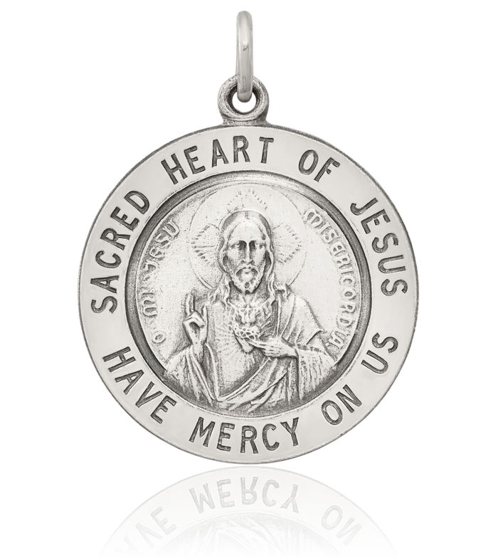 925 Sterling Silver Vintage Sacred Heart of Jesus Christ Head Face Medal Necklace Religious Chain Pendant Christian Faith Charm