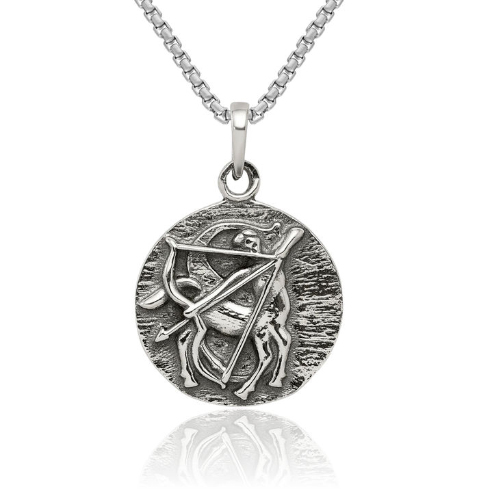 925 Sterling Silver Vintage Sagittarius Horoscope Zodiac Necklace Chain Pendant Charm