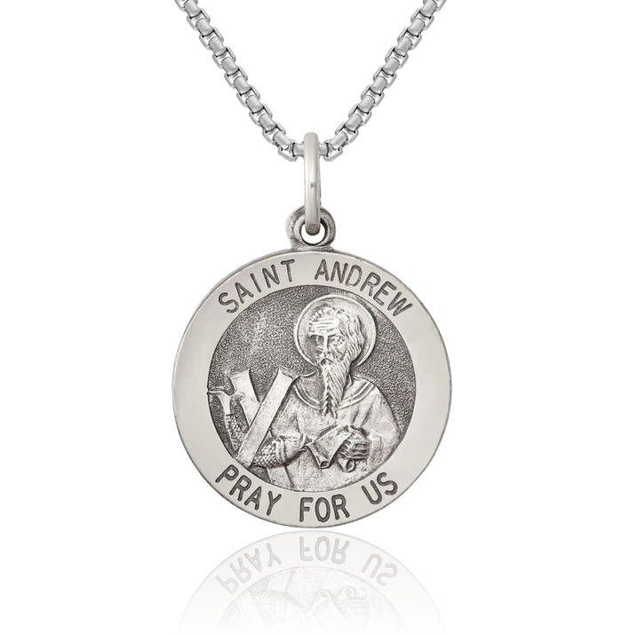 925 Sterling Silver Vintage Saint Andrew Medal Necklace Chain Pendant Charm