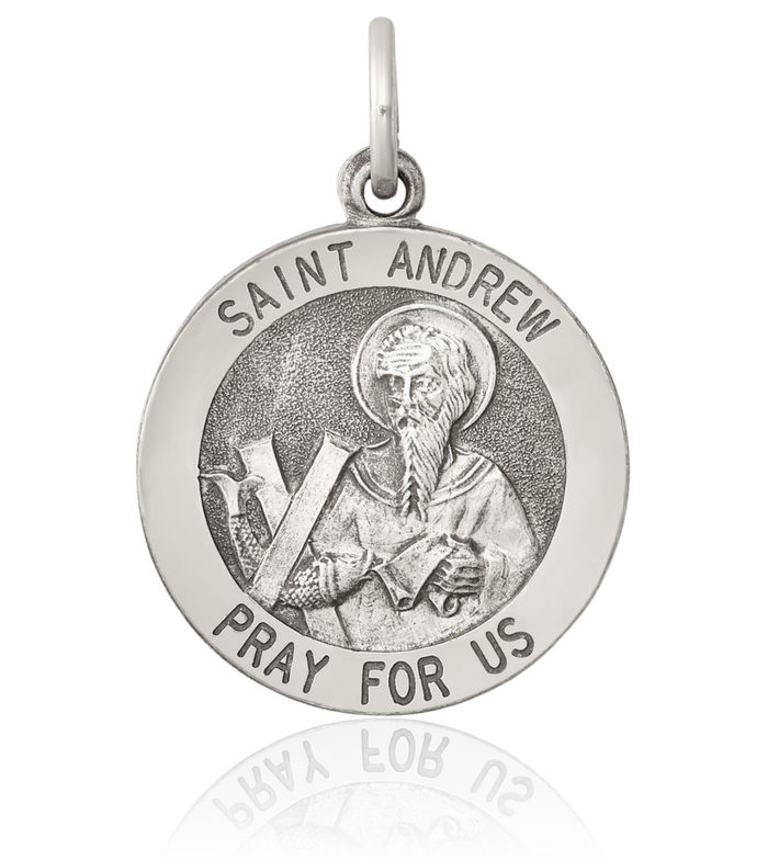 925 Sterling Silver Vintage Saint Andrew Medal Necklace Chain Pendant Charm