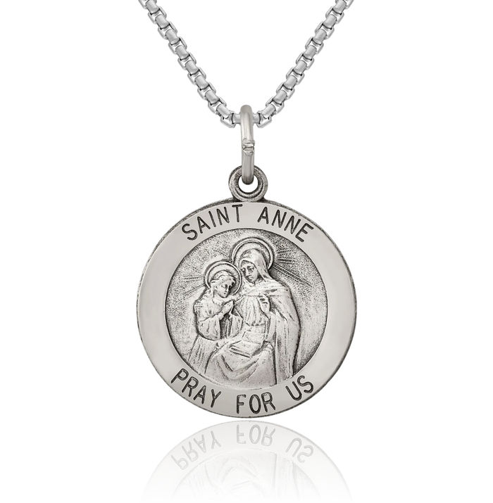 925 Sterling Silver Vintage Saint Anne Medal Necklace Chain Pendant Charm