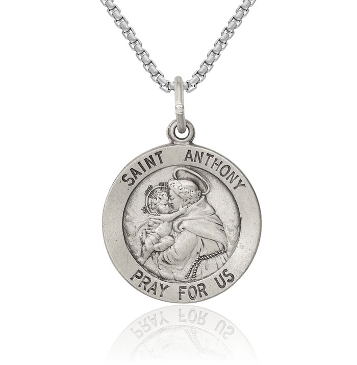 925 Sterling Silver Vintage Saint Anthony Medal Necklace Chain Pendant Charm
