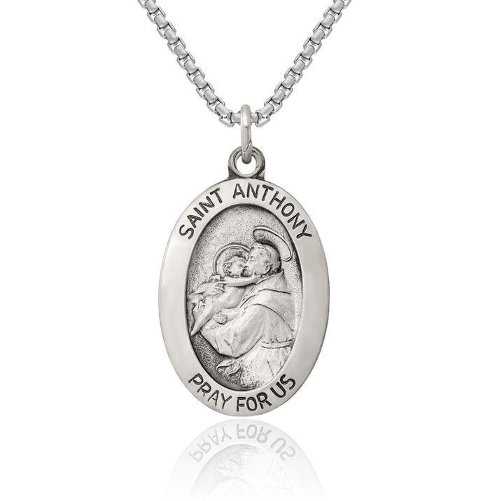 925 Sterling Silver Vintage Saint Anthony Medal Necklace Chain Pendant Charm
