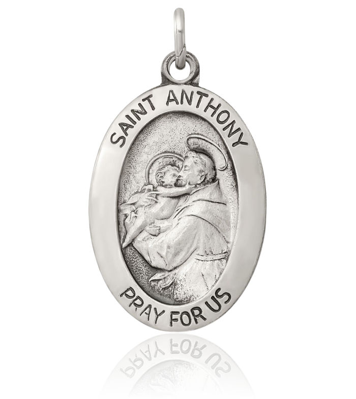 925 Sterling Silver Vintage Saint Anthony Medal Necklace Chain Pendant Charm