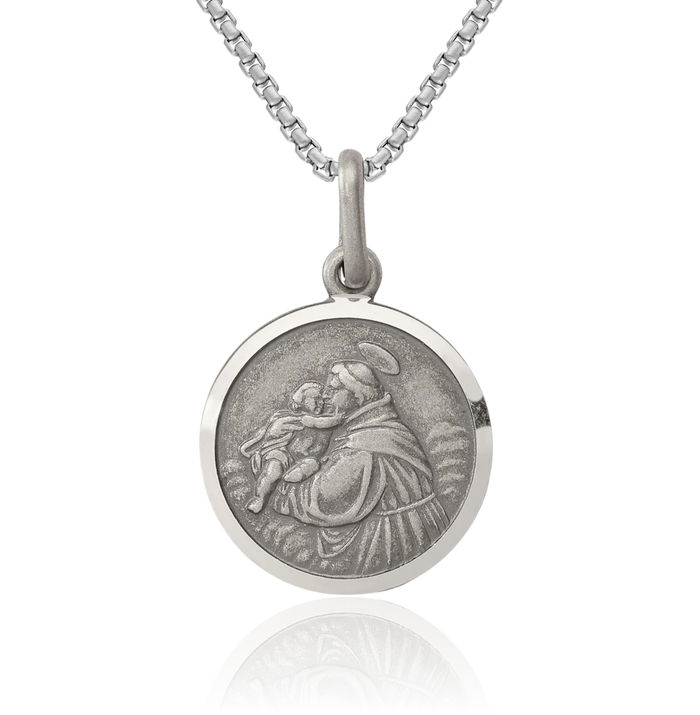 925 Sterling Silver Vintage Saint Anthony Medal Necklace Chain Pendant Charm
