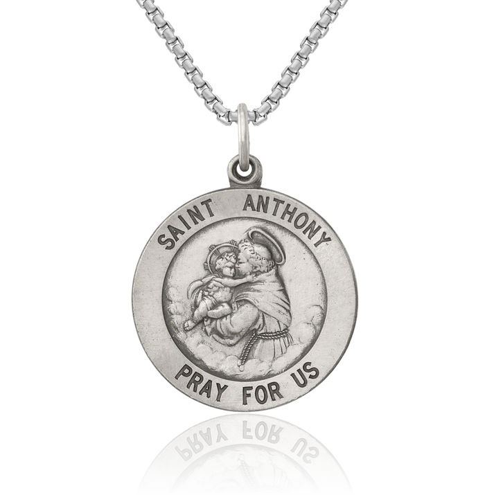 925 Sterling Silver Vintage Saint Anthony Medal Necklace Chain Pendant Charm