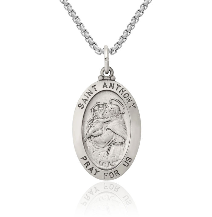925 Sterling Silver Vintage Saint Anthony Medal Necklace Chain Pendant Charm