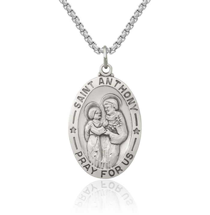 925 Sterling Silver Vintage Saint Anthony Medal Necklace Chain Pendant Charm