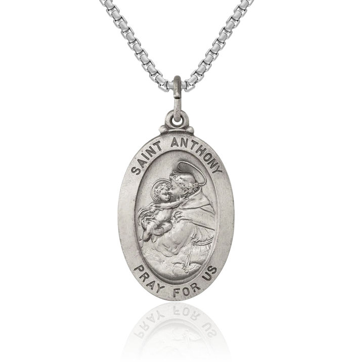 925 Sterling Silver Vintage Saint Anthony Medal Necklace Chain Pendant Charm