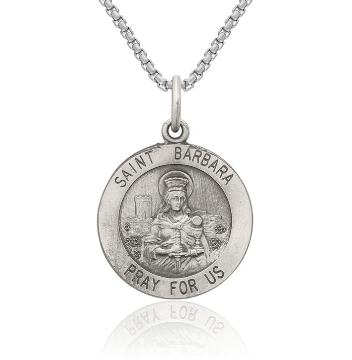 925 Sterling Silver Vintage Saint Barbara Medal Necklace Chain Pendant Charm