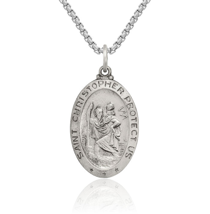 925 Sterling Silver Vintage Saint Christopher Baseball Medal Patron of Travelers Athletes Protection Necklace Softball Charm Sports Pendant