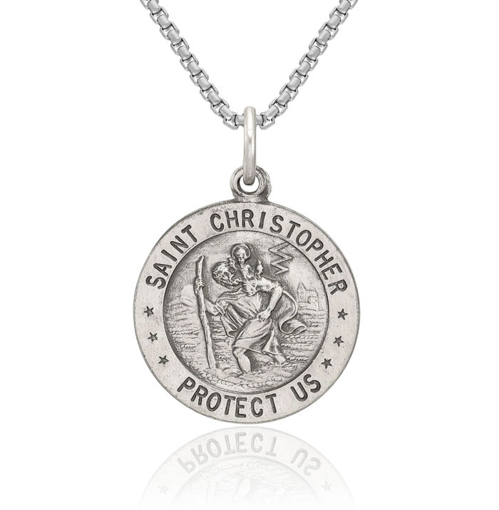 925 Sterling Silver Vintage Saint Christopher Baseball Medal Patron of Travelers Athletes Protection Necklace Softball Charm Sports Pendant