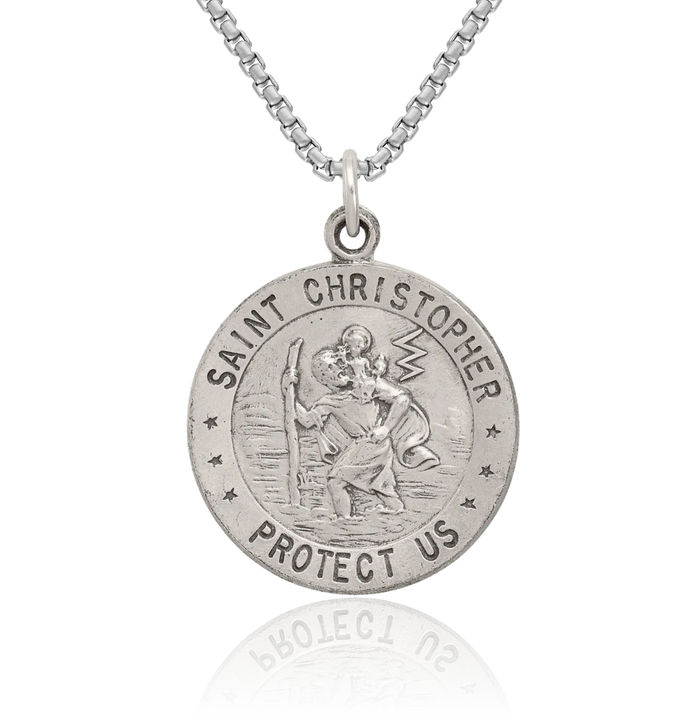 925 Sterling Silver Vintage Saint Christopher Basketball Medal Patron of Travelers Athletes Protection Necklace Charm Sports Pendant