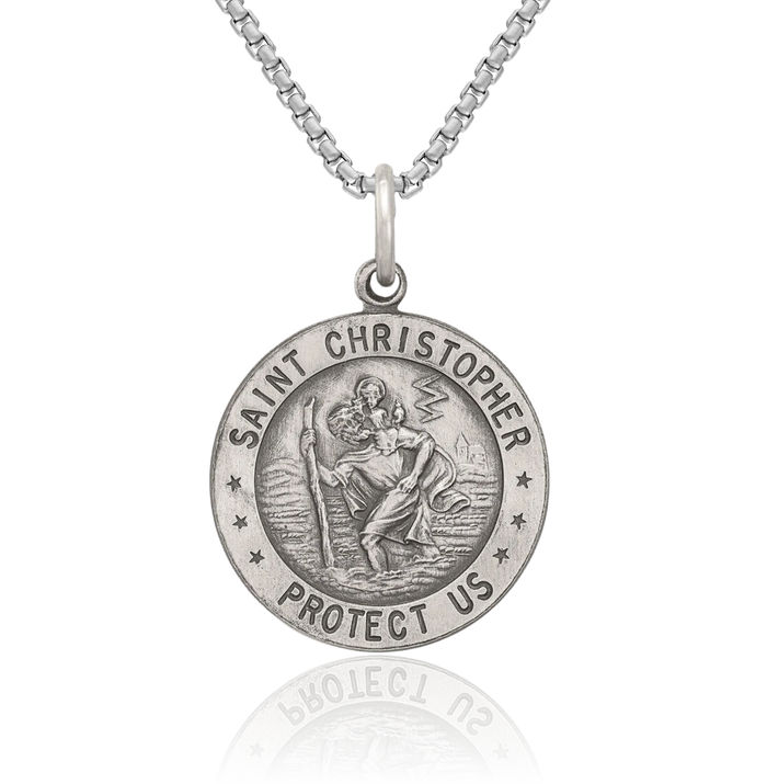 925 Sterling Silver Vintage Saint Christopher Football Medal Patron of Travelers Athletes Protection Necklace Charm Sports Pendant